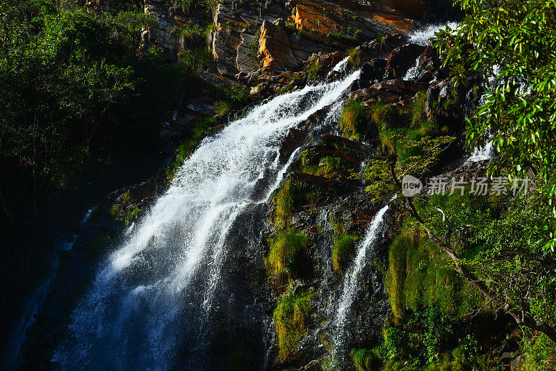 A detail of the secluded Serra Morena waterfall in the Serra do Cipó